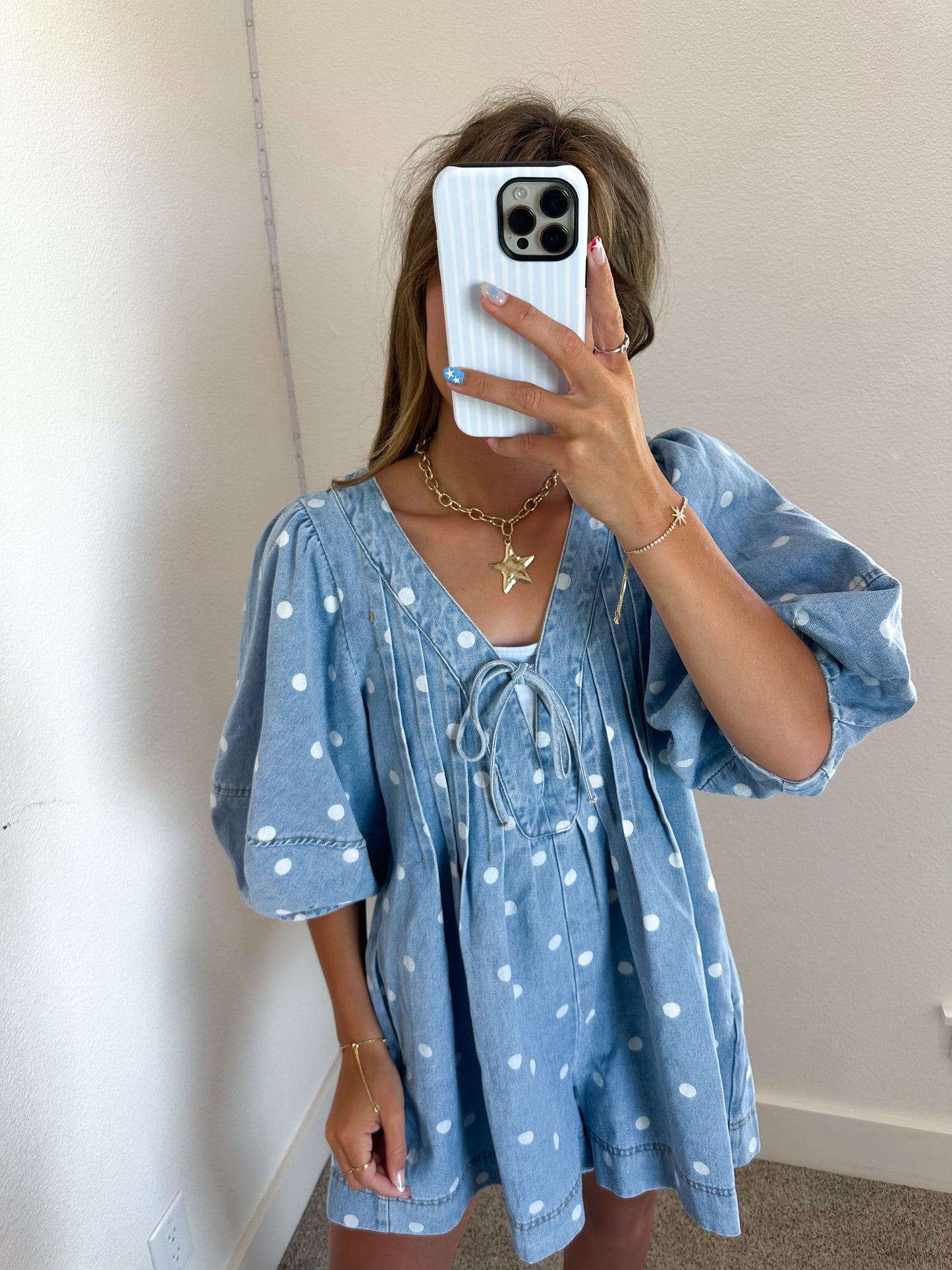 Polka Dot Bubble Sleeve Romper
