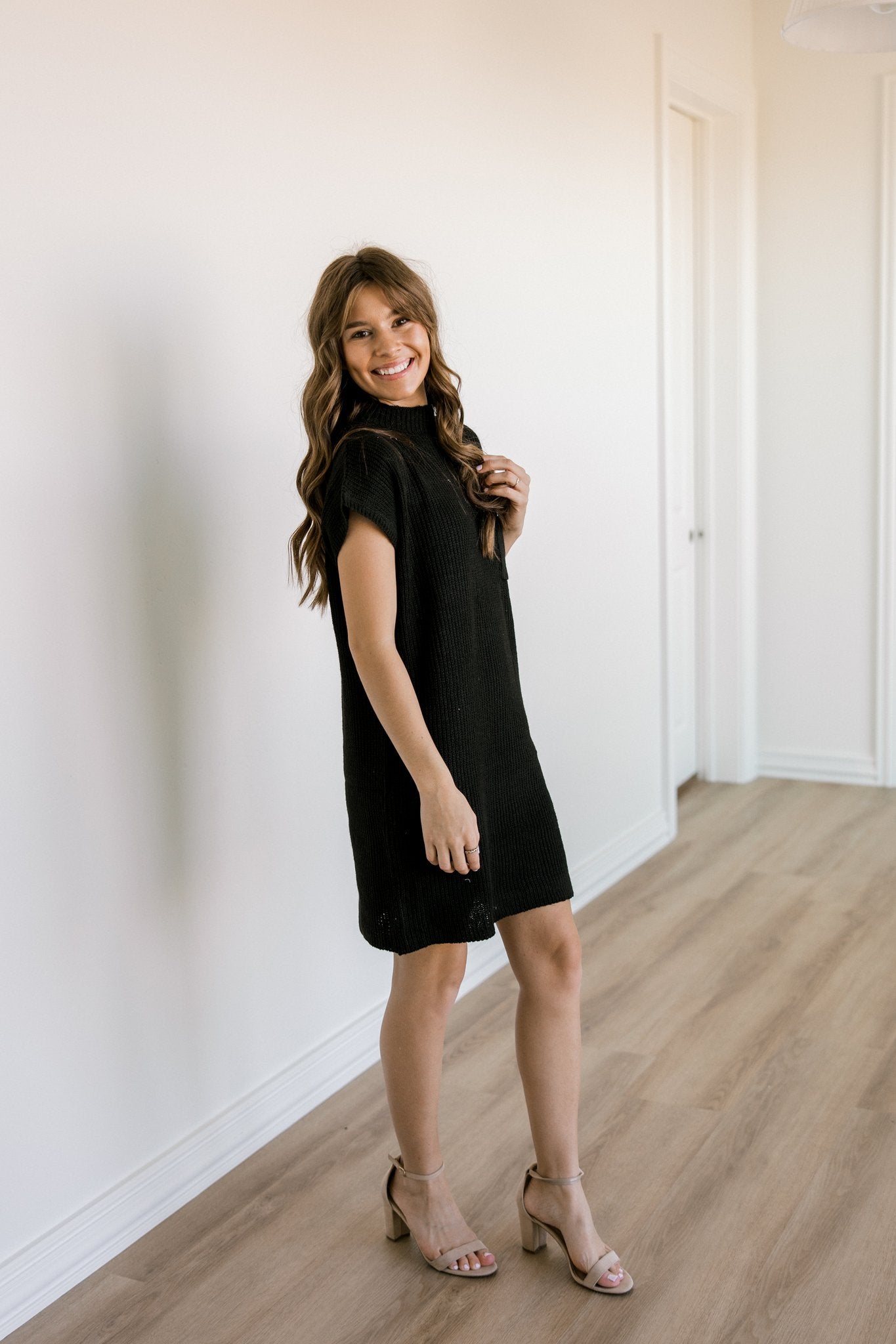Black Knit Mini Sweater Dress