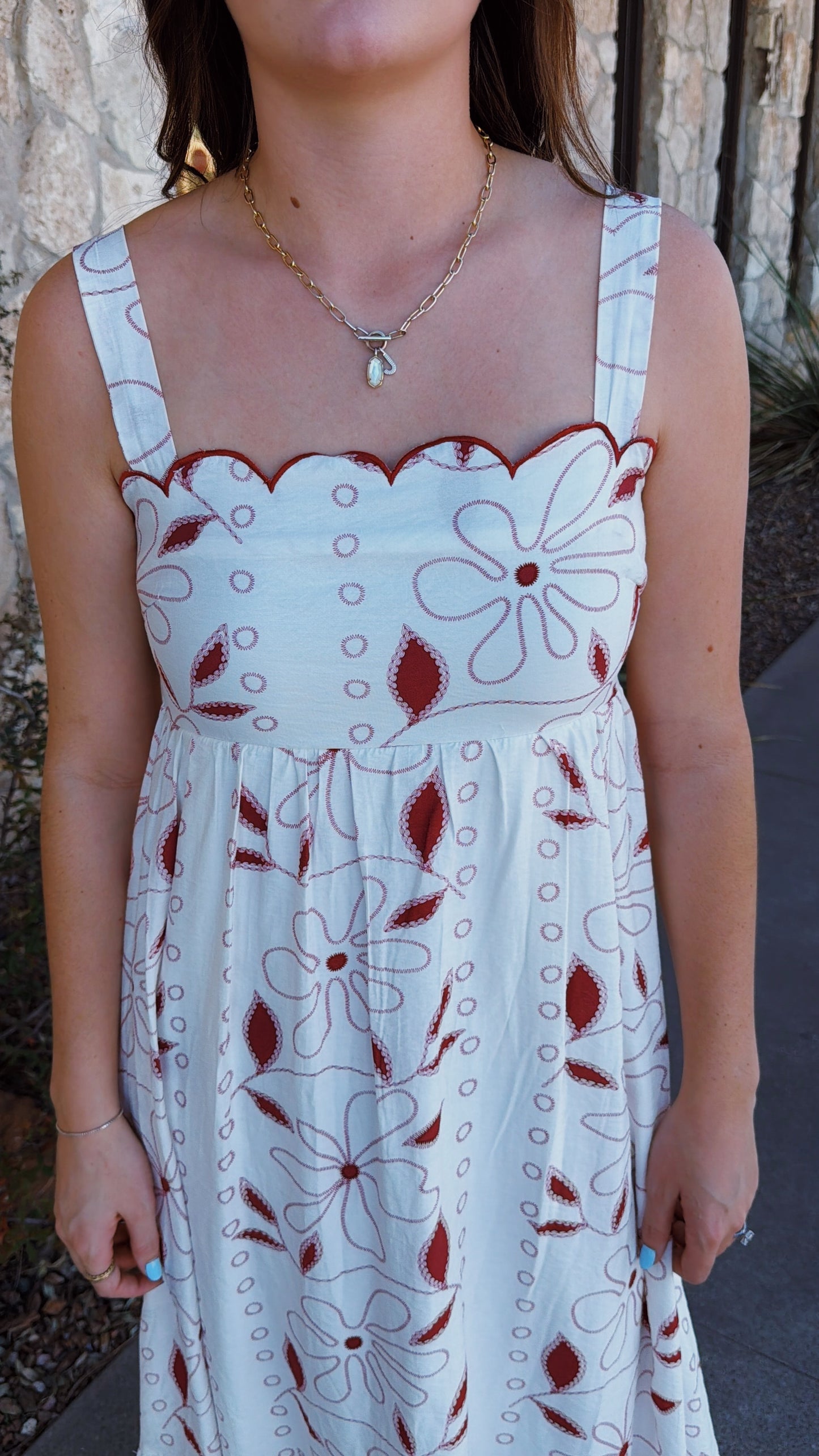 Red Floral Embroidered Dress