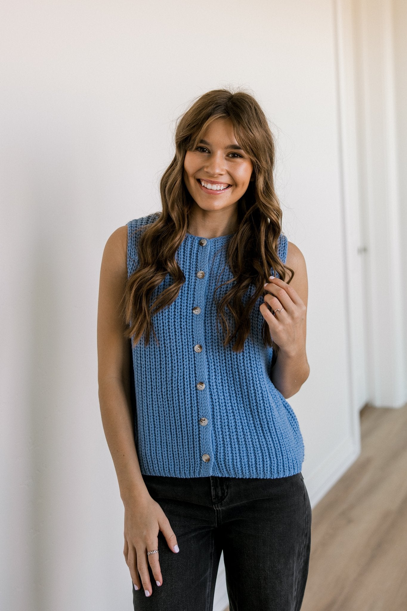 Button Front Sweater in Blue