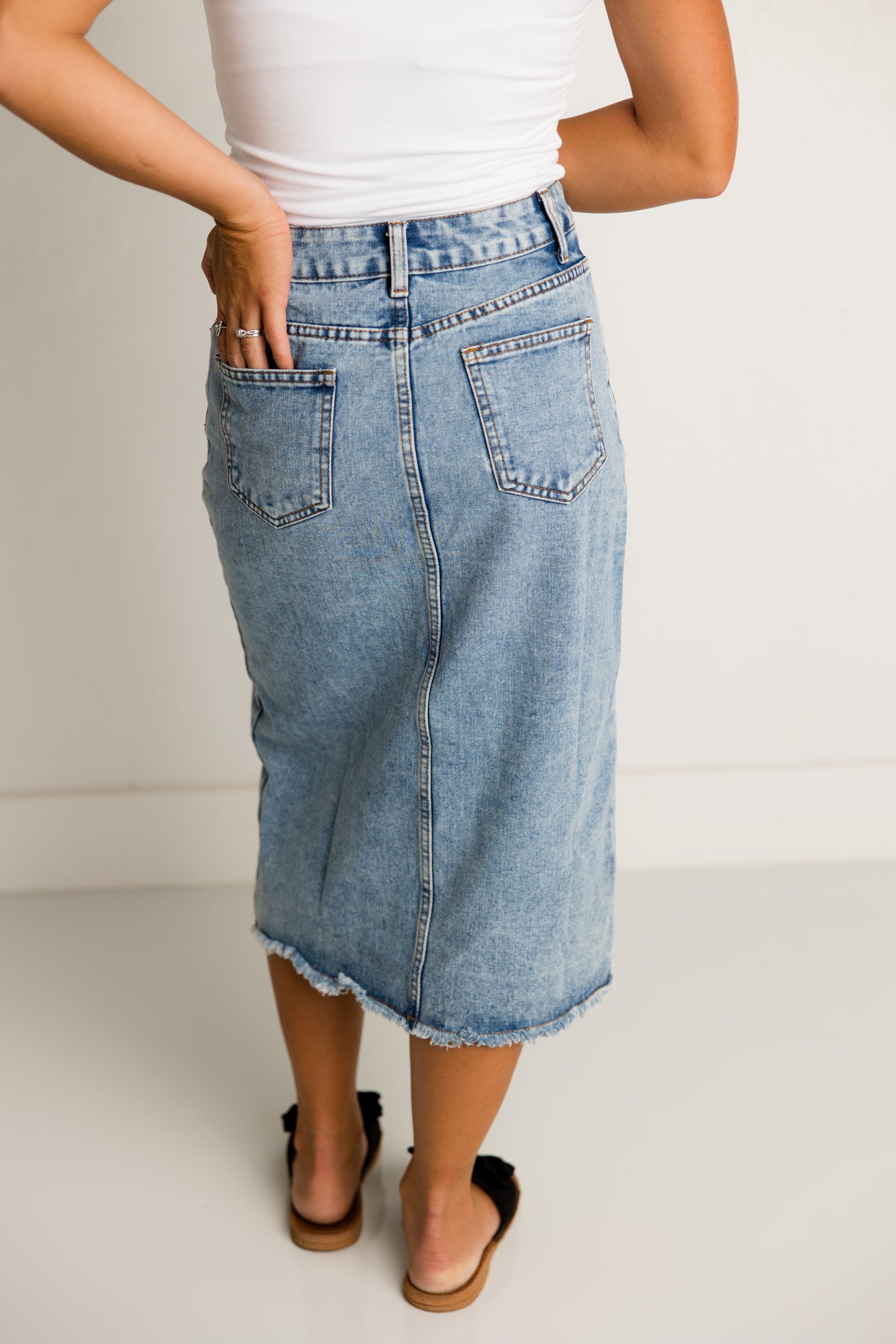 Front Slit Denim Skirt