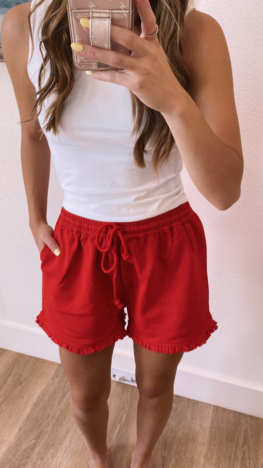 Ruffled Shorts in Red (100% COTTON)