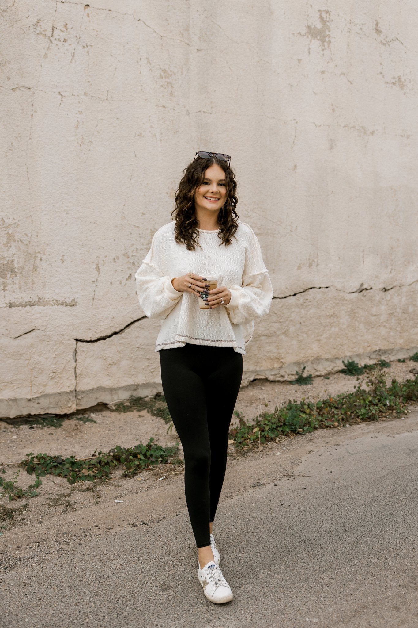 Open Back Stitched Top in Cream