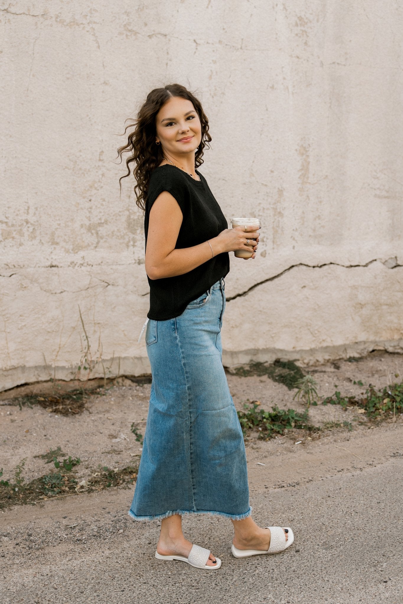 Denim Front Slit Skirt
