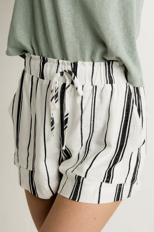 Black & Ivory Striped Shorts (100% Cotton)