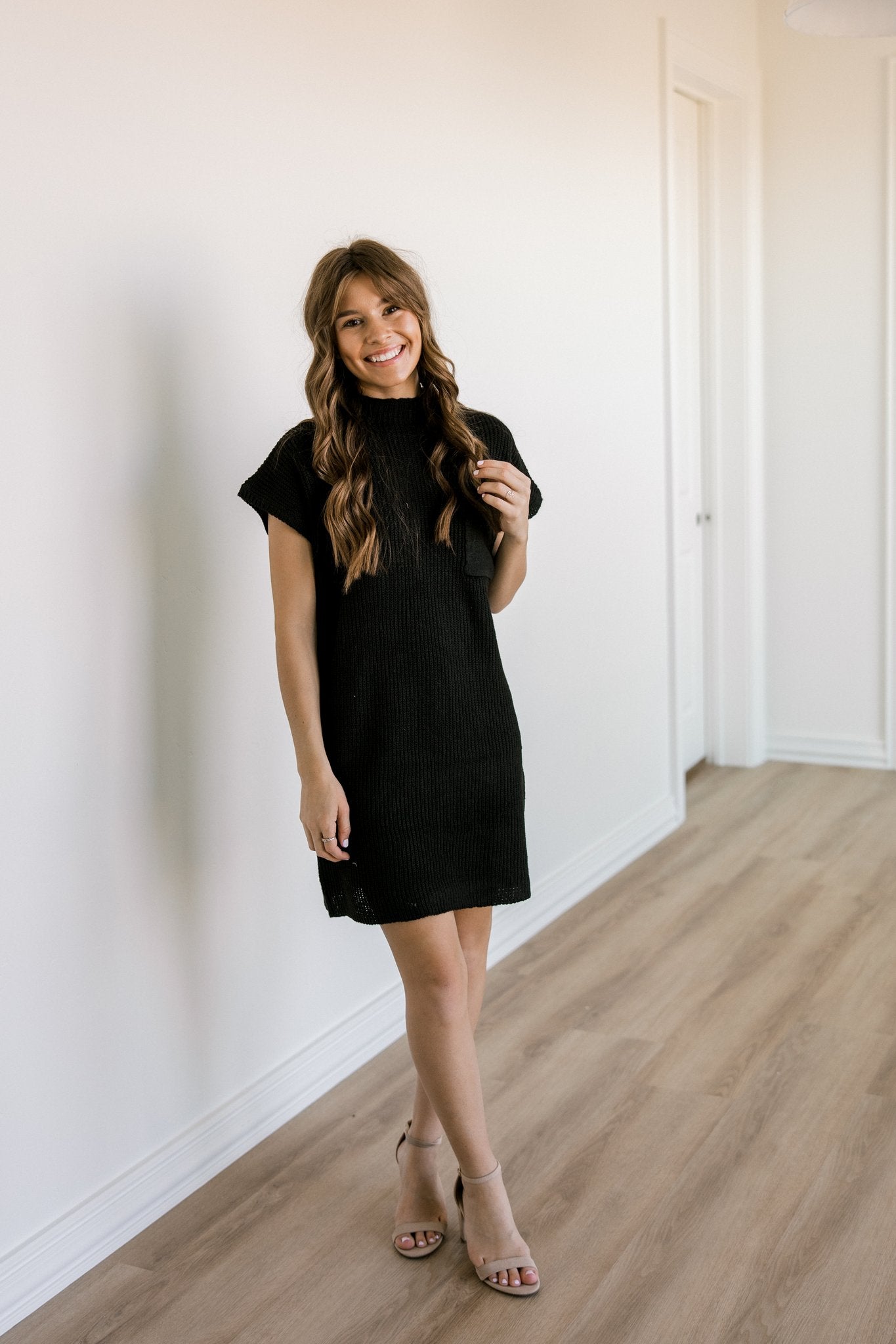 Black Knit Mini Sweater Dress