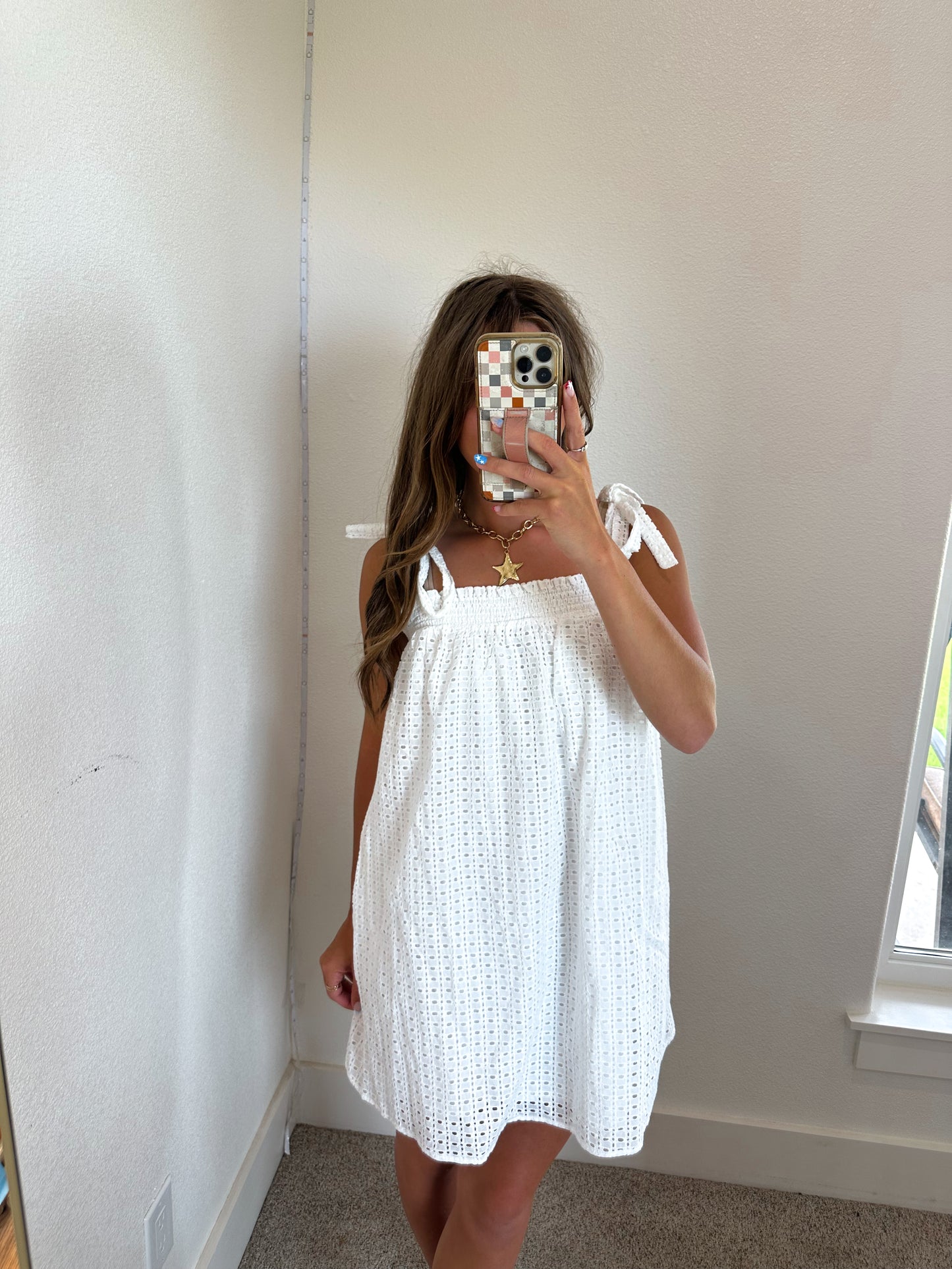 White Eyelit Mini Dress (100% COTTON)