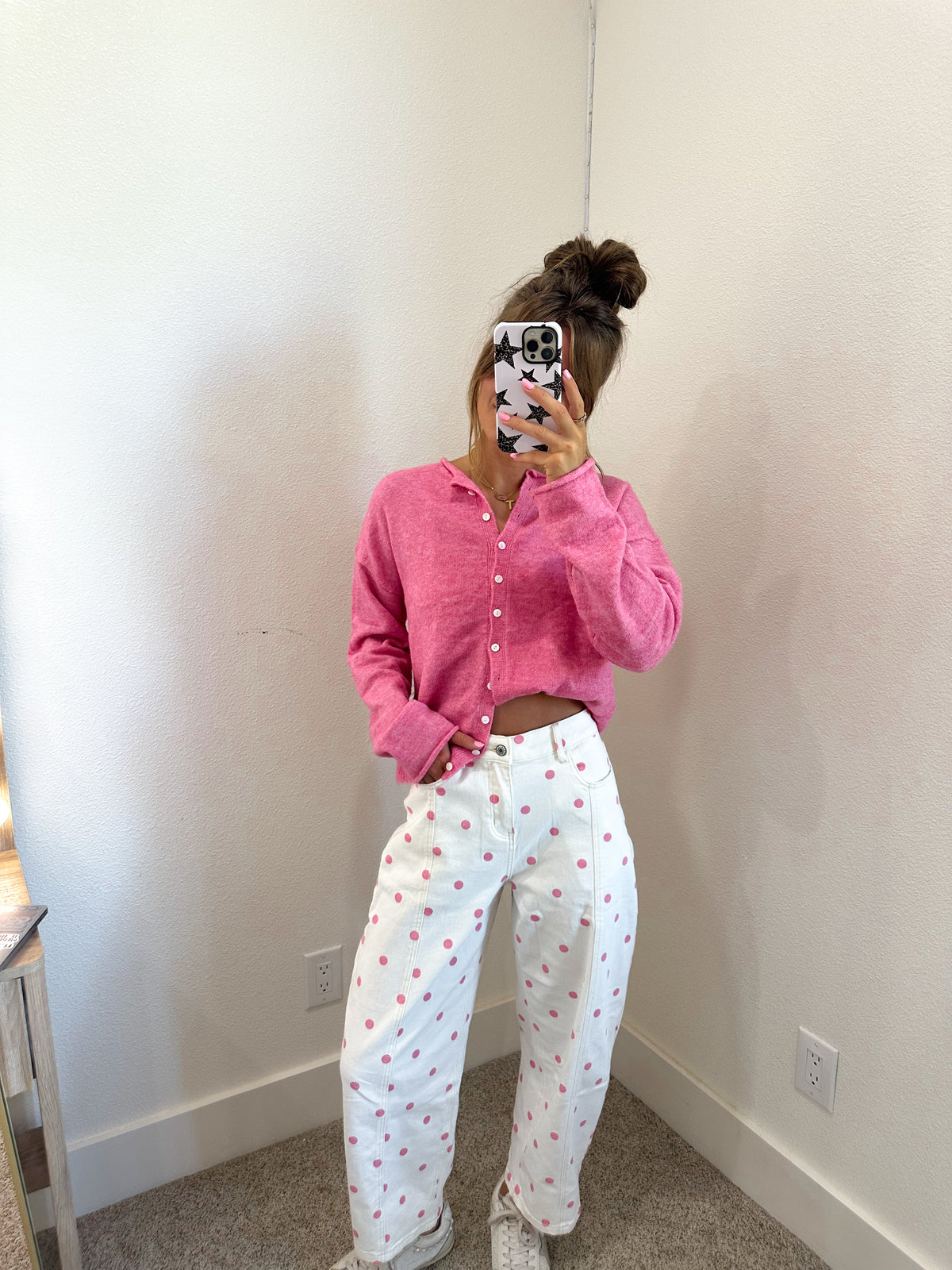 Pink Polka Dot Barrel Jeans