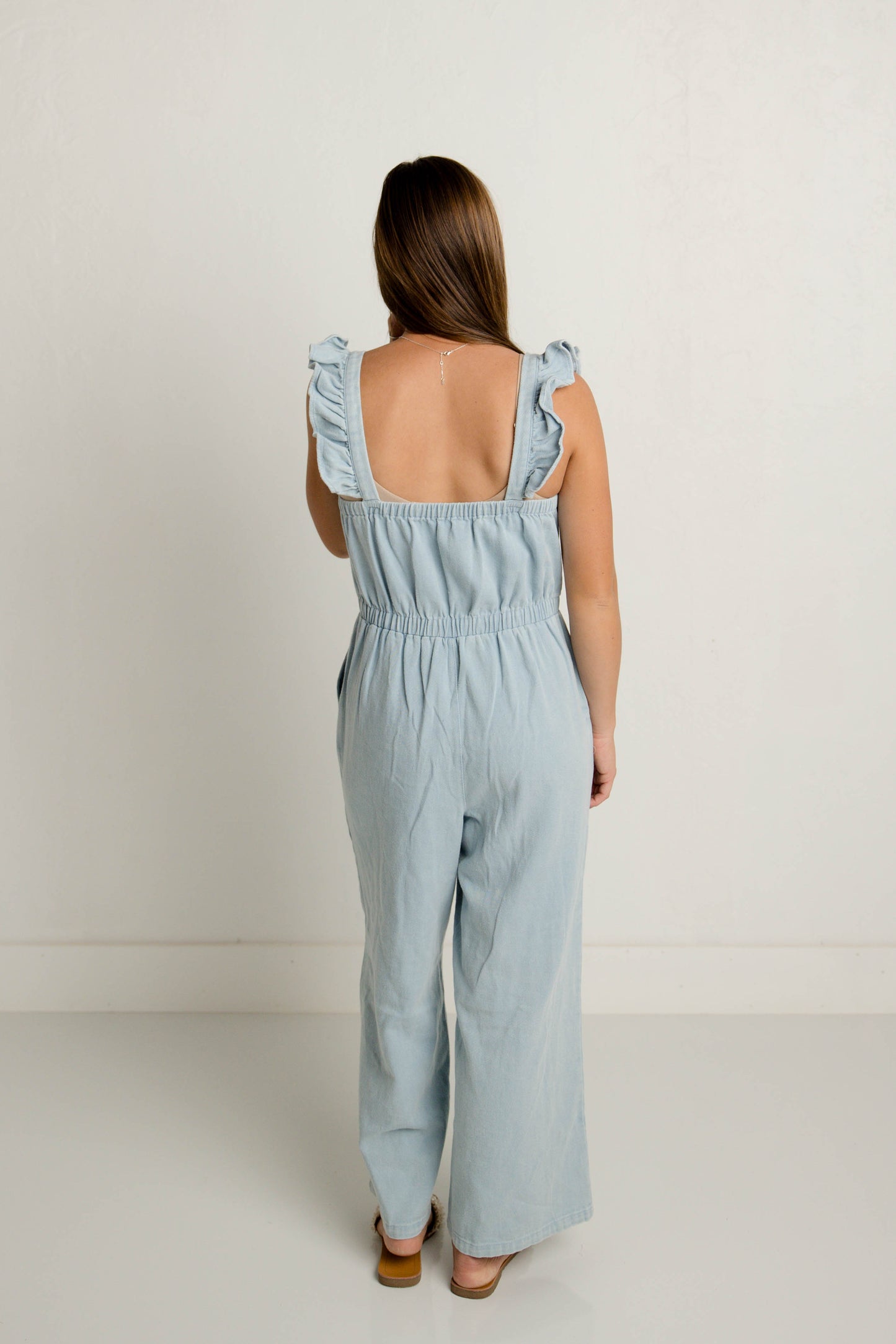 Denim Ruffle Strap Jumpsuit