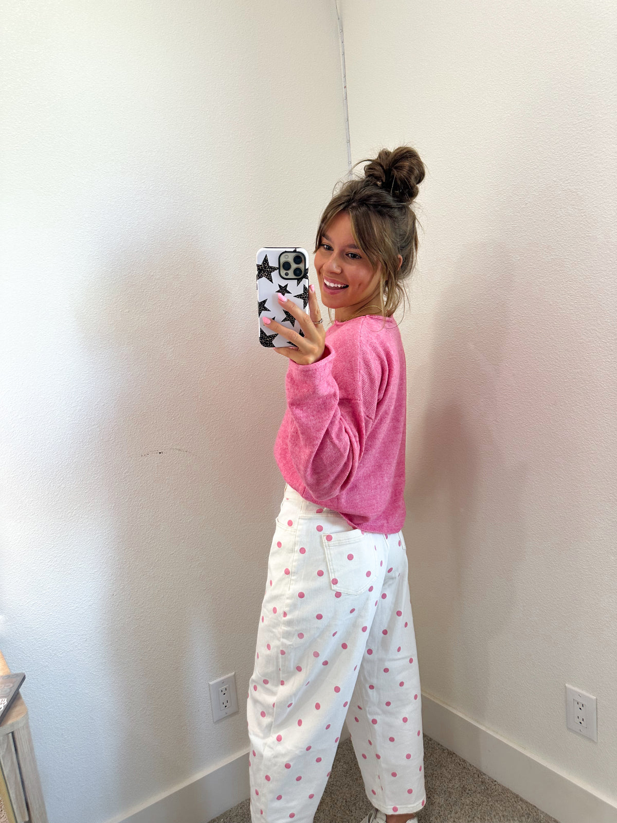 Pink Polka Dot Barrel Jeans