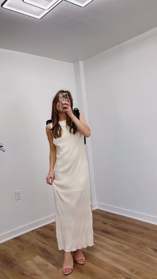 Cream Plisse Maxi Dress