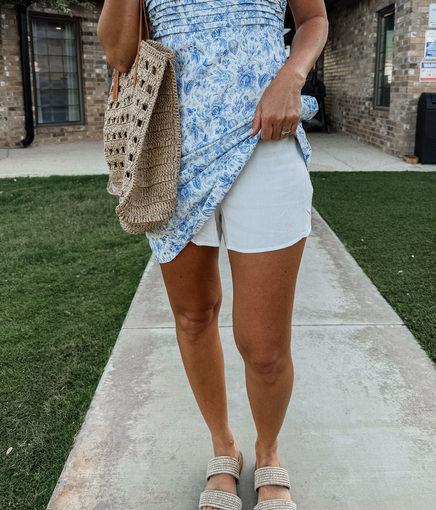 Blue Floral Pleated Dress (100% Cotton)