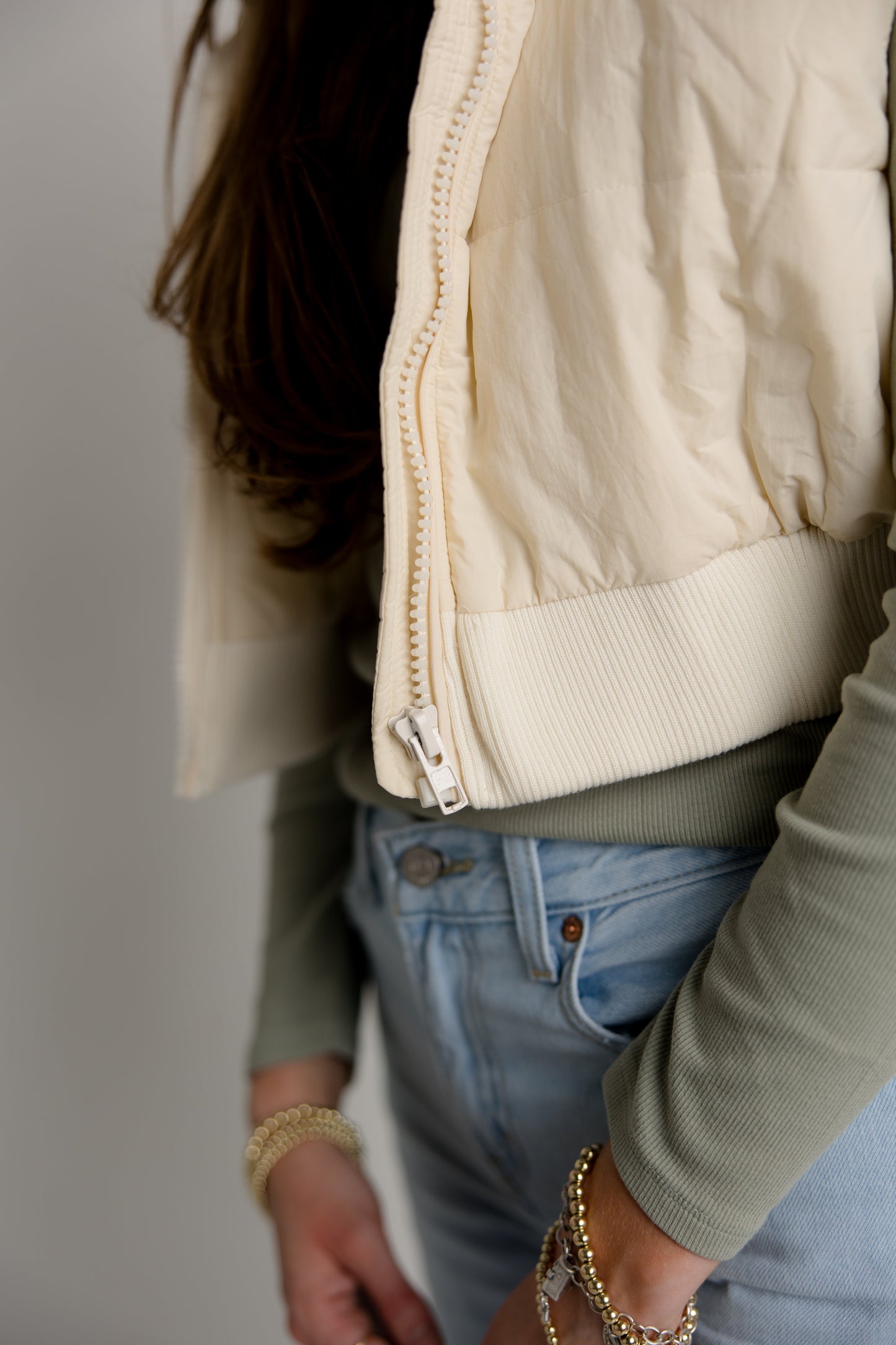 Cream Cropped Puffer Vest