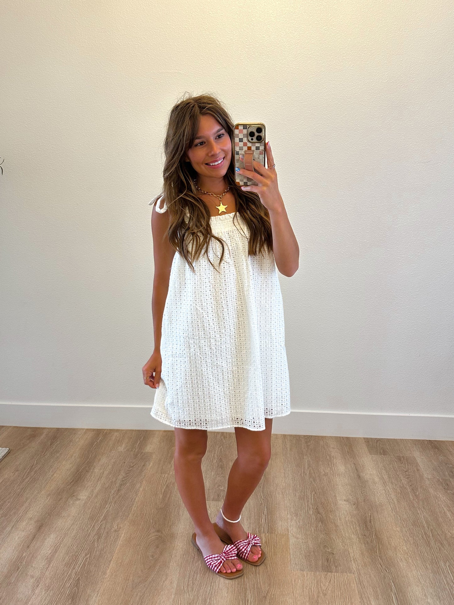 White Eyelit Mini Dress (100% COTTON)