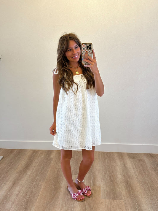 White Eyelit Mini Dress (100% COTTON)