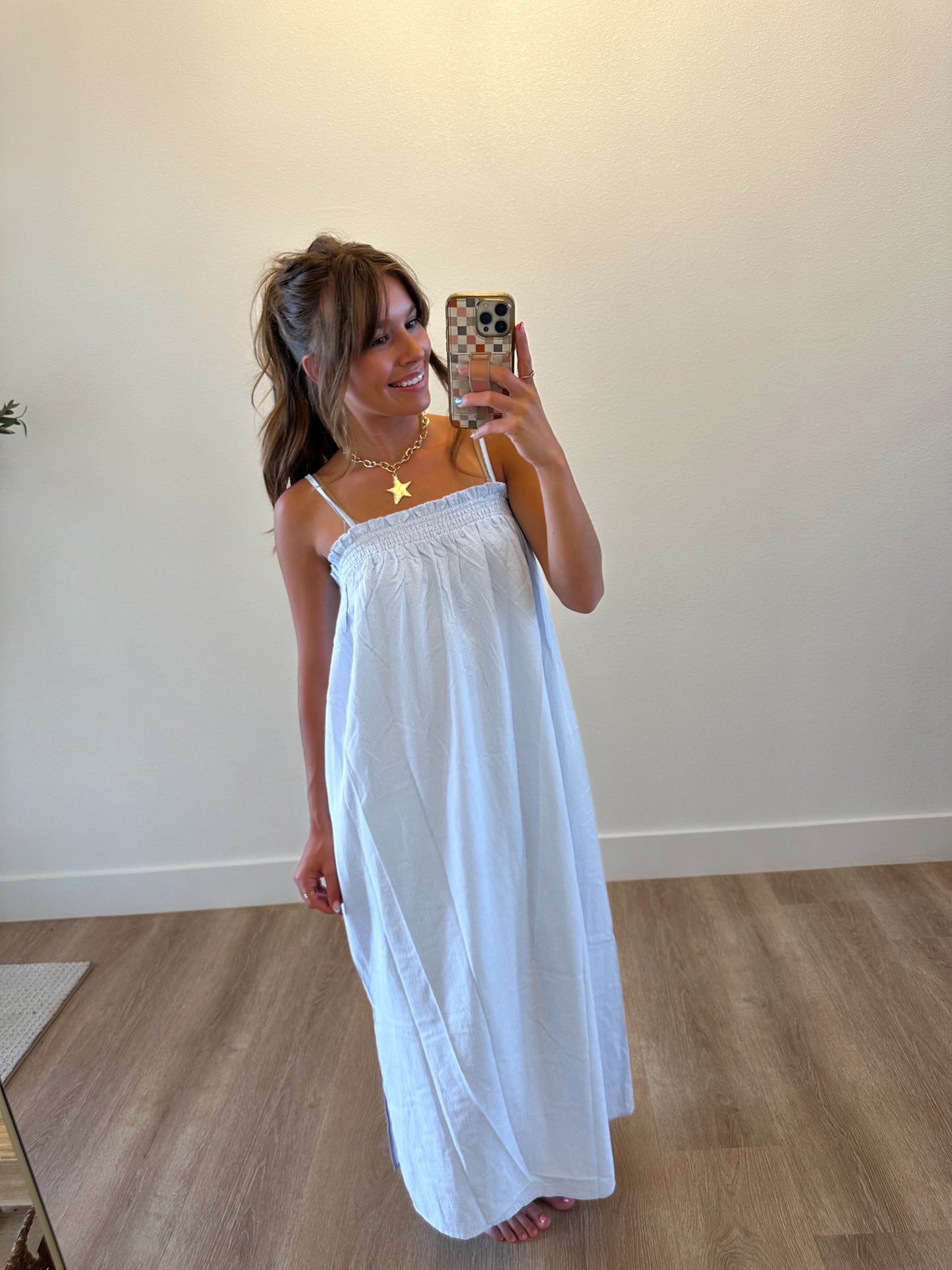 Ivory & Blue Midi Dress