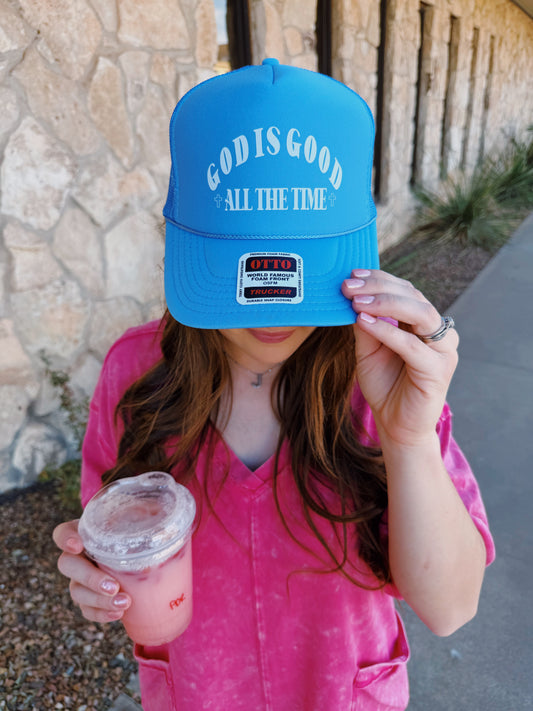Blue God Is Good Trucker Hat