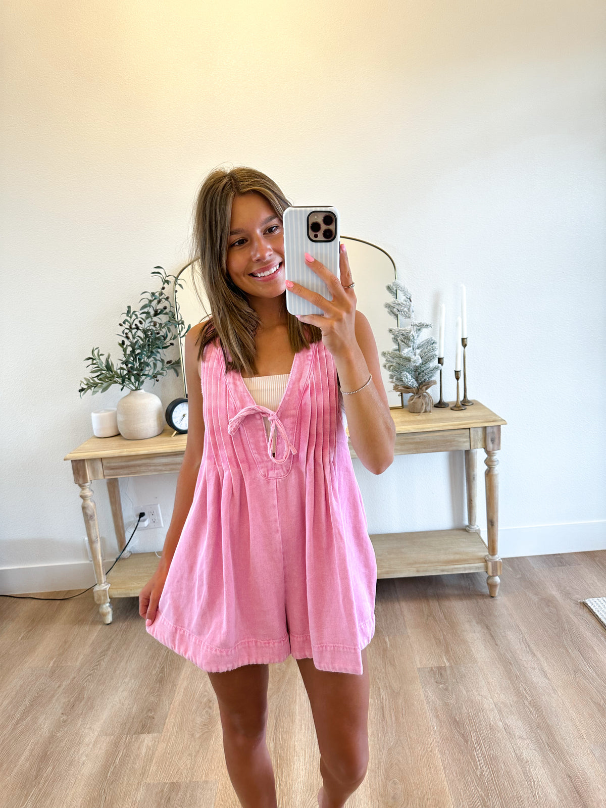 Pink Pleated Romper (100% COTTON)