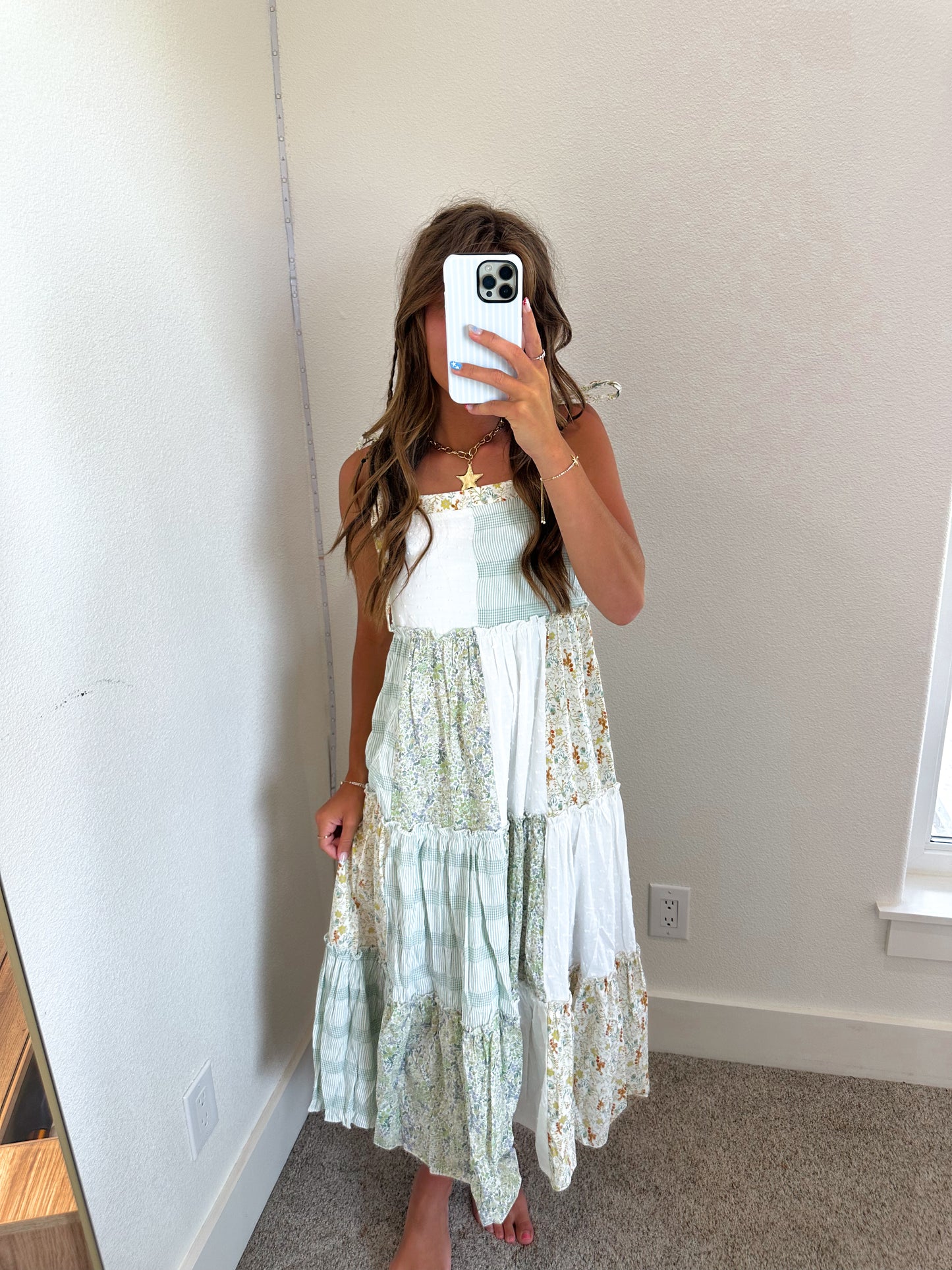 Patchwork Tiered Midi Dress