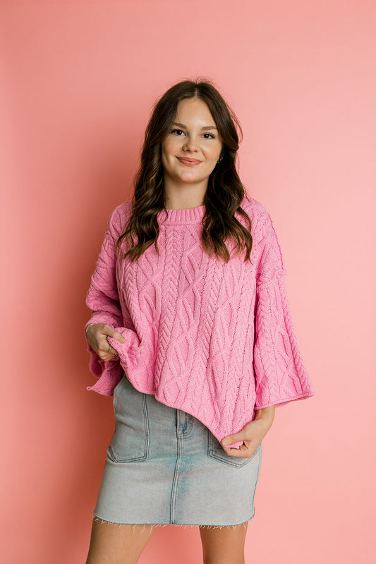 Pink Cable Knit Sweater