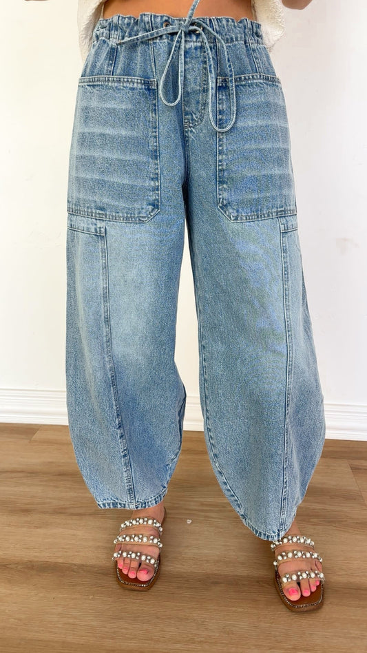Barrel Drawstring Jeans (100% COTTON)