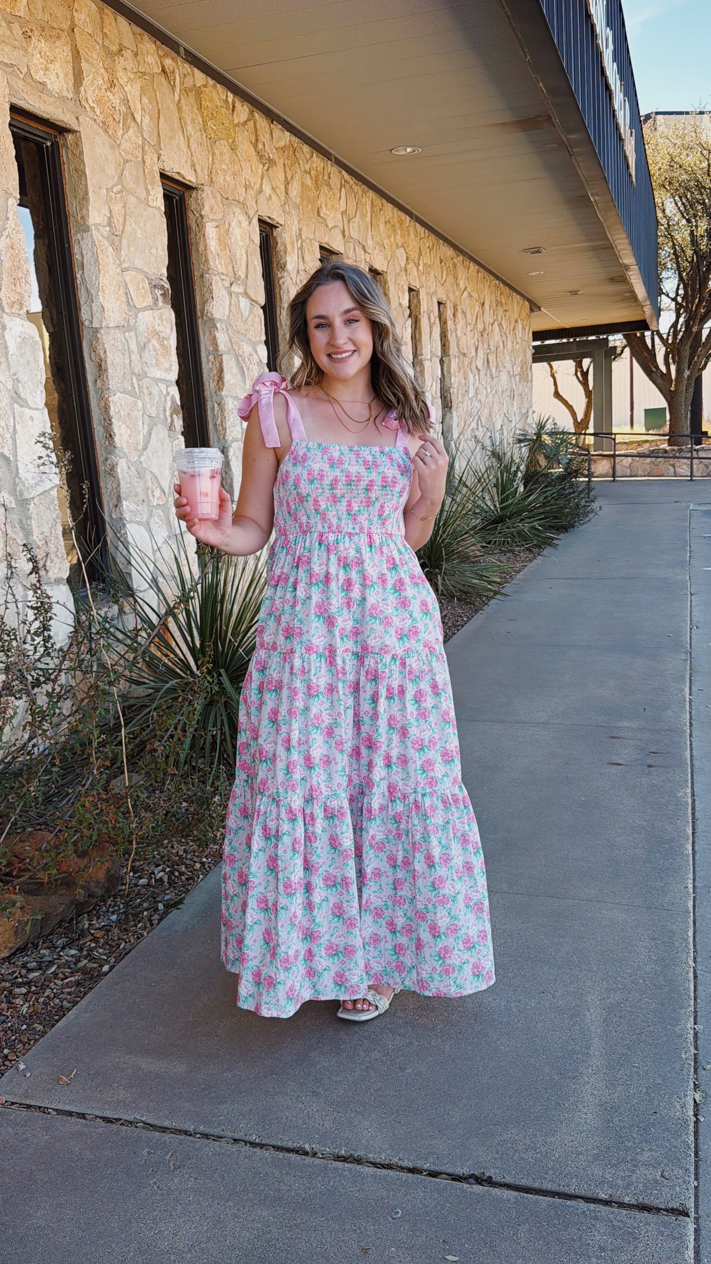 Pink Rose Maxi Dress (100% Cotton)