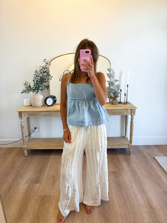 Crochet Detail Pants in Natural
