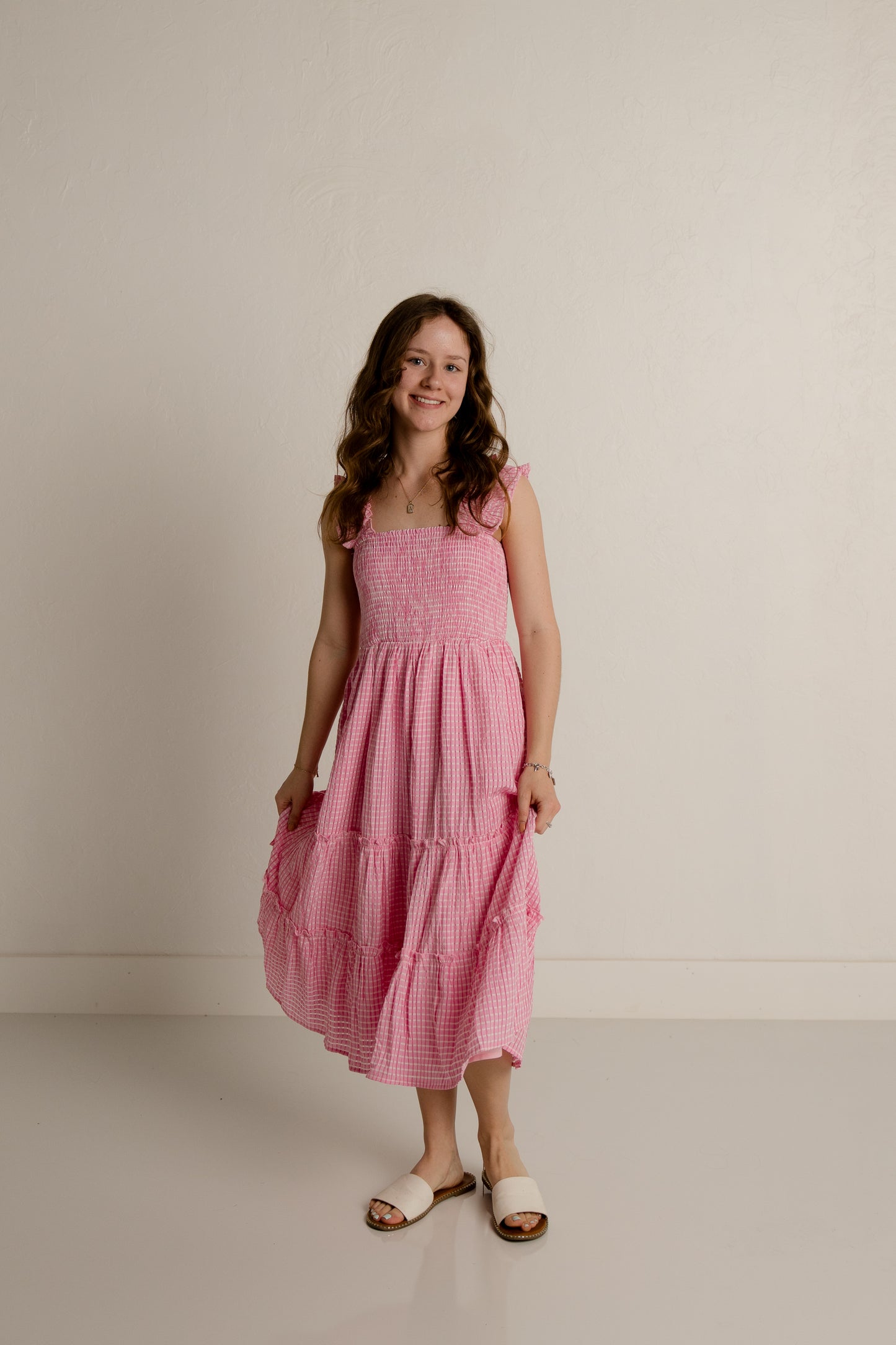 Smocked tiered midi dress