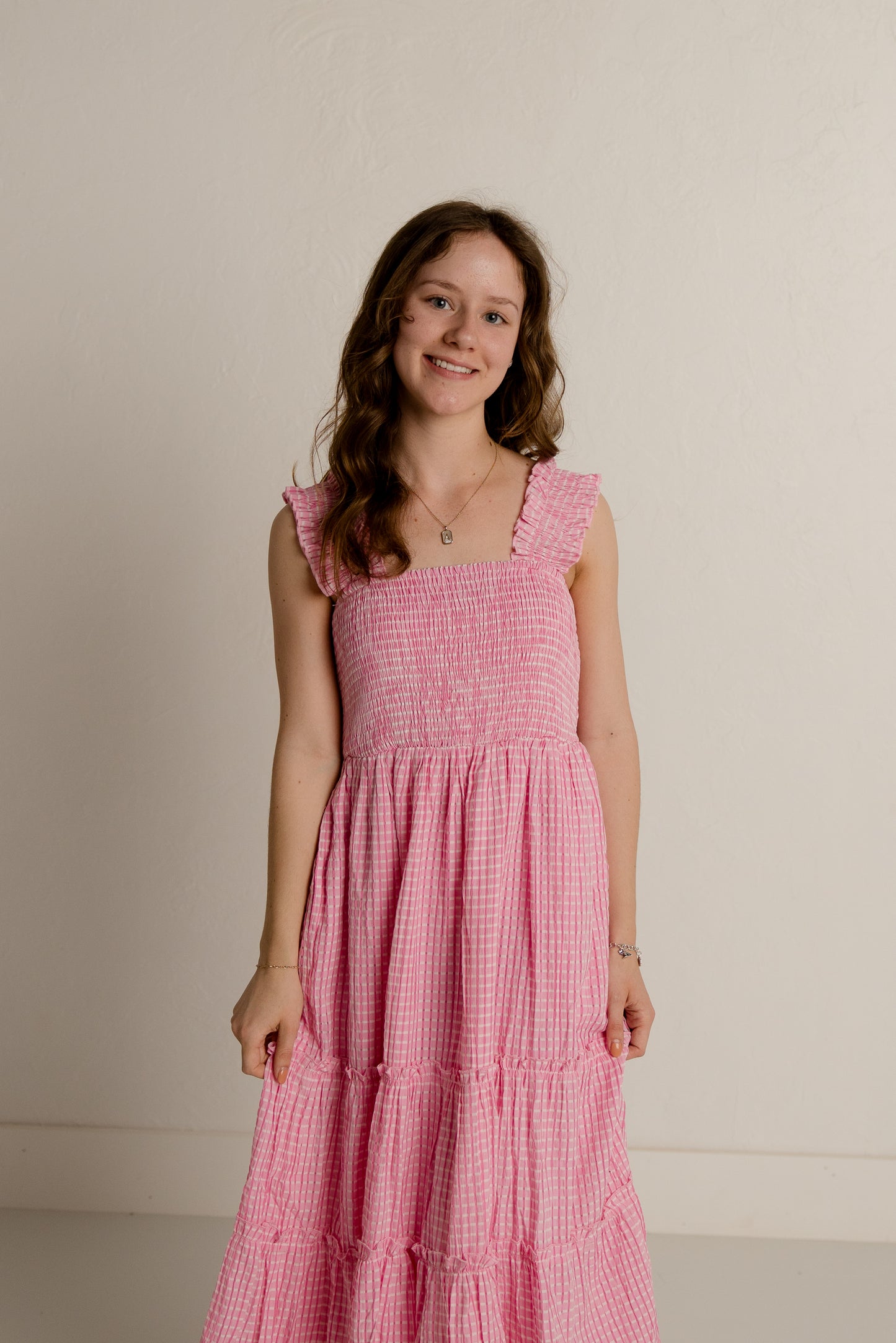 Smocked tiered midi dress