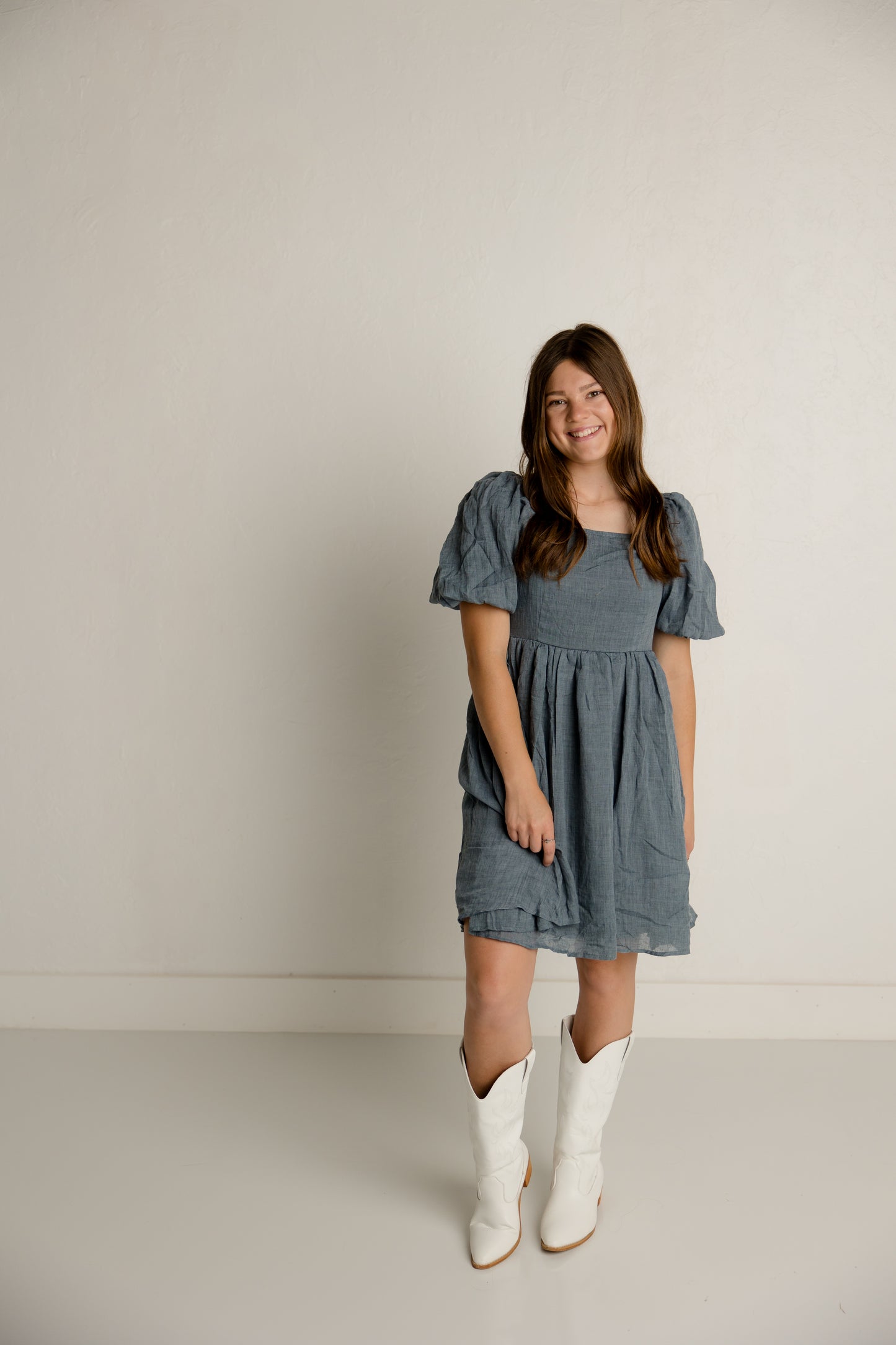 Grey Blue Linen Dress