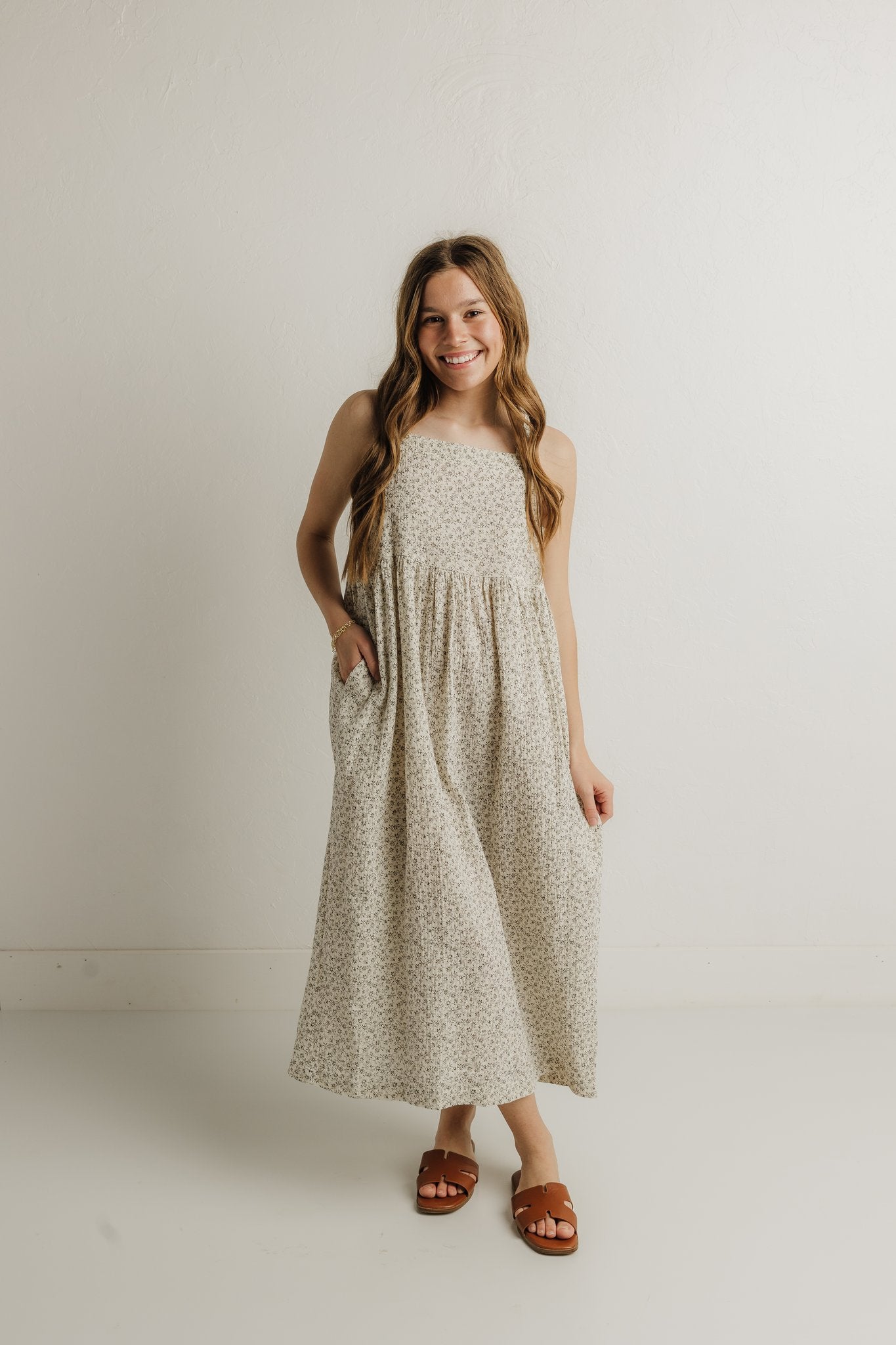 Grey Floral Print Dress (100% Cotton)