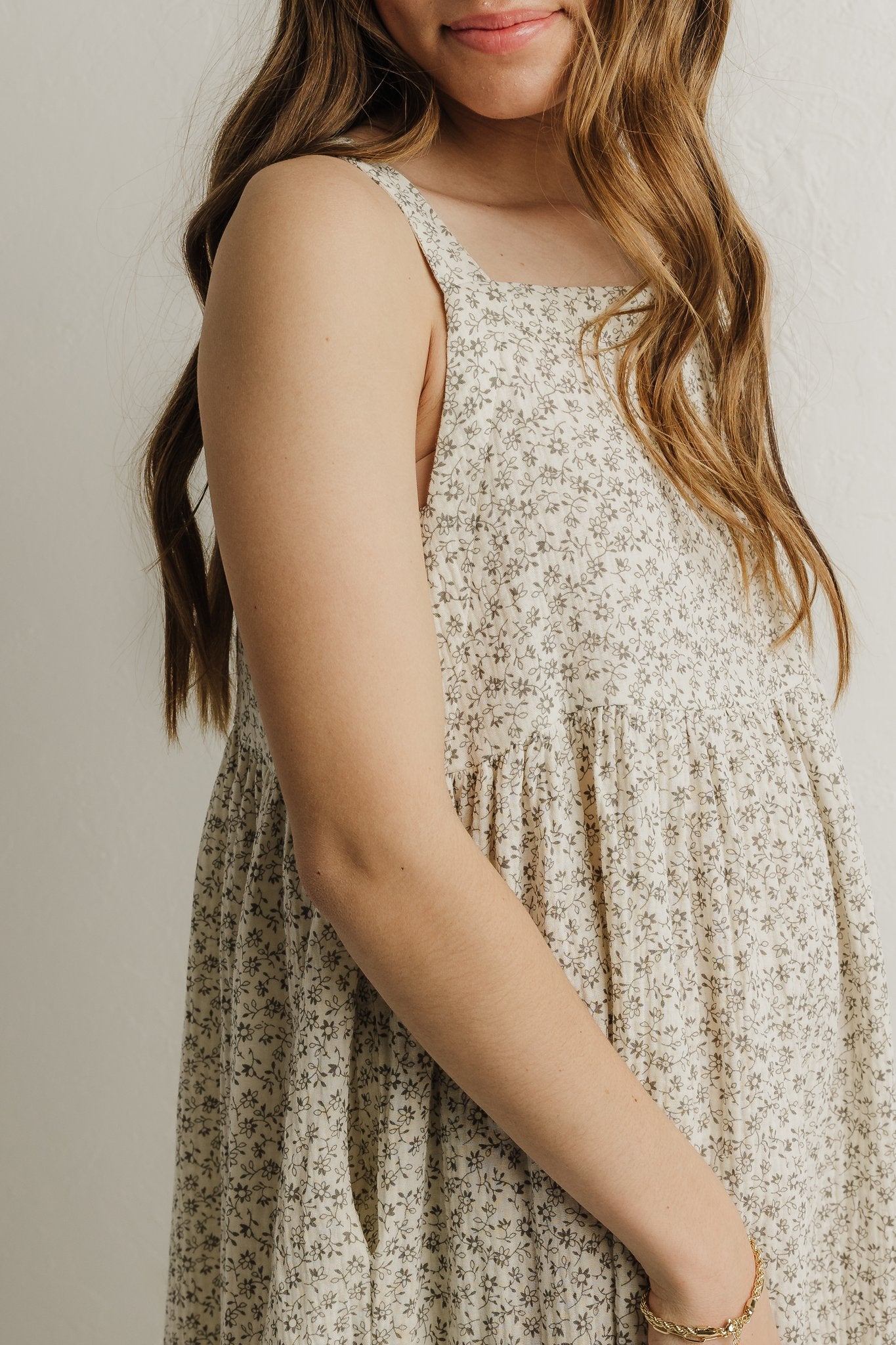 Grey Floral Print Dress (100% Cotton)