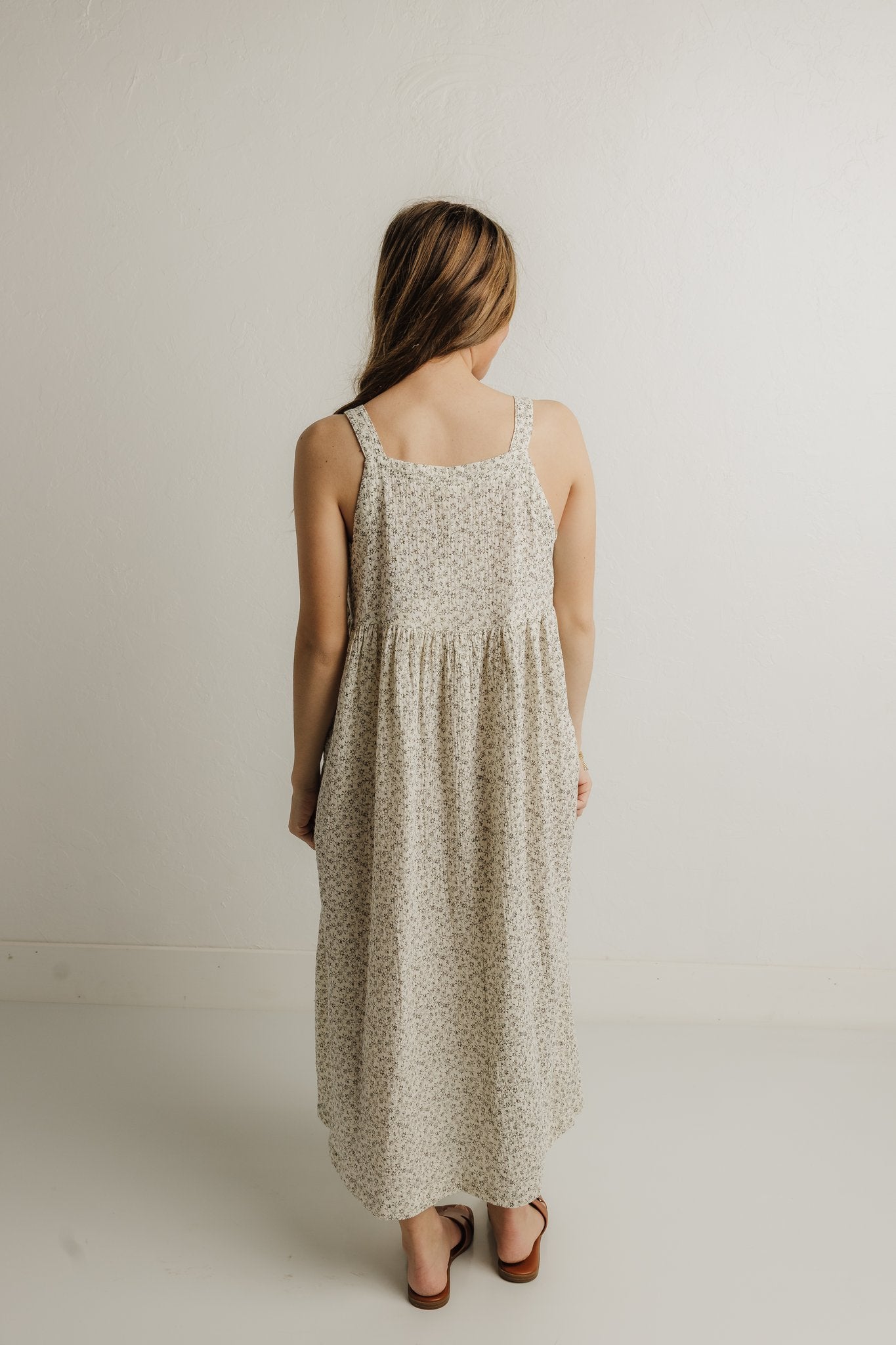 Grey Floral Print Dress (100% Cotton)